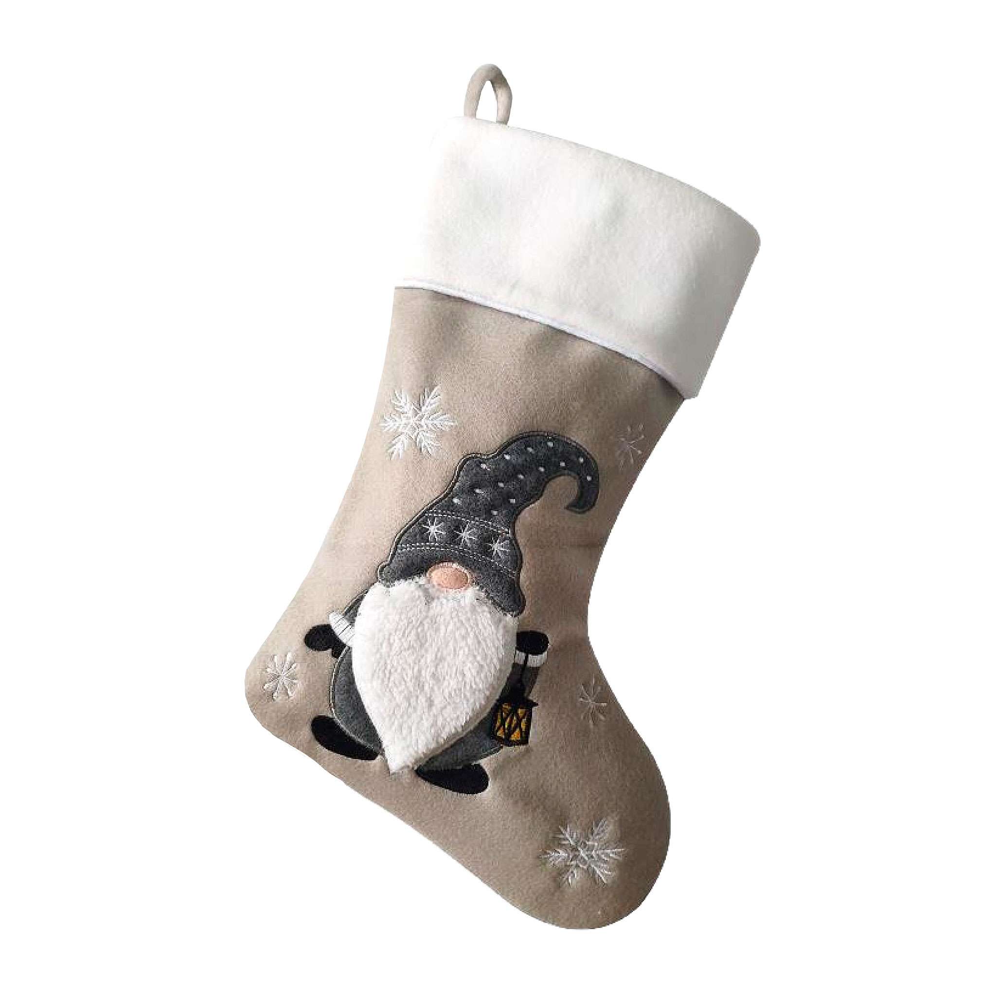 Julstrumpa Premium Grå, tomte med lykta