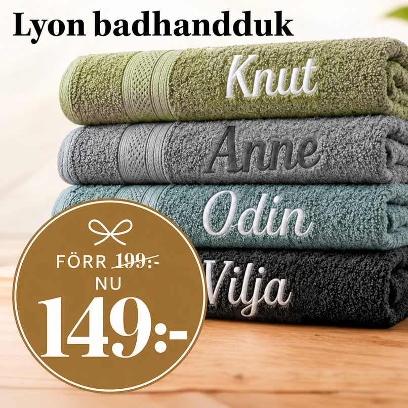 Lyon badhandduk med broderat namn, nu 149 kr