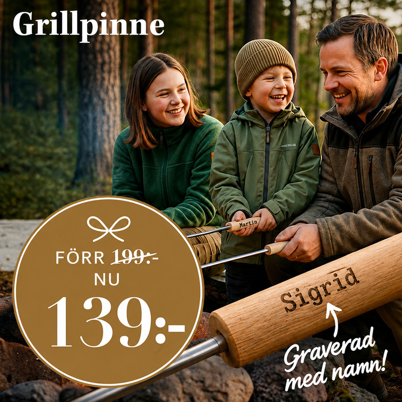 Grillpinne med graverat namn, nu 139 kr